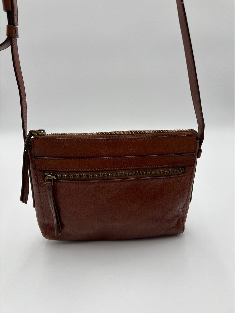Fossil Brown Leather Front-Zip Crossbody (SKU-0394 HB-099)